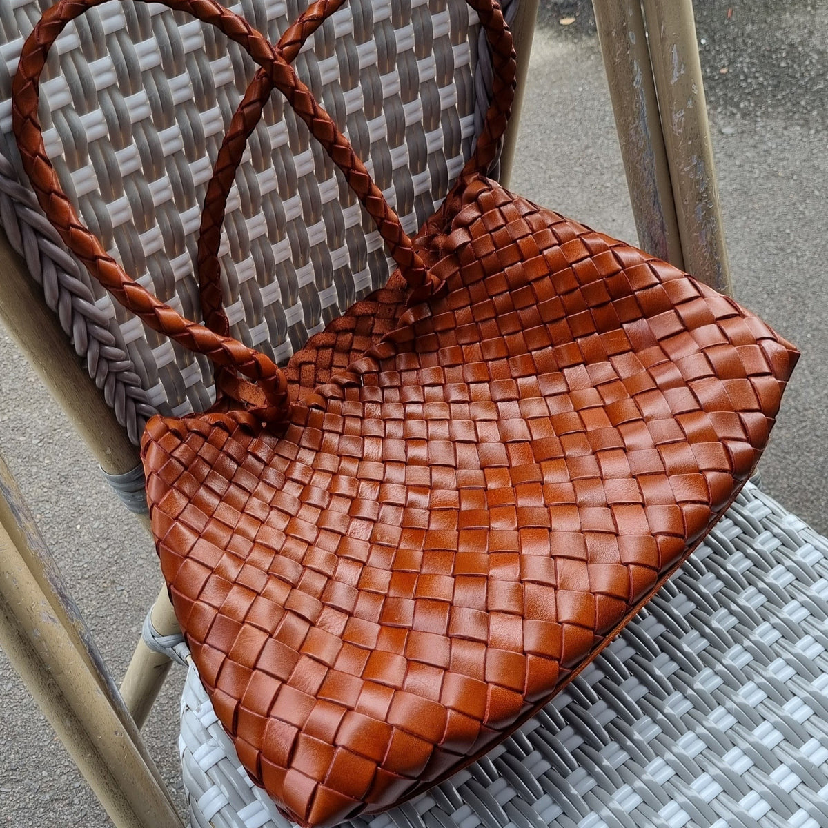 Opal Woven Full-Grain Leather Tote Bag