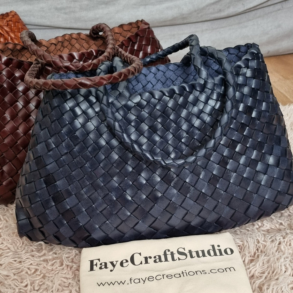 Opal Woven Full-Grain Leather Tote Bag