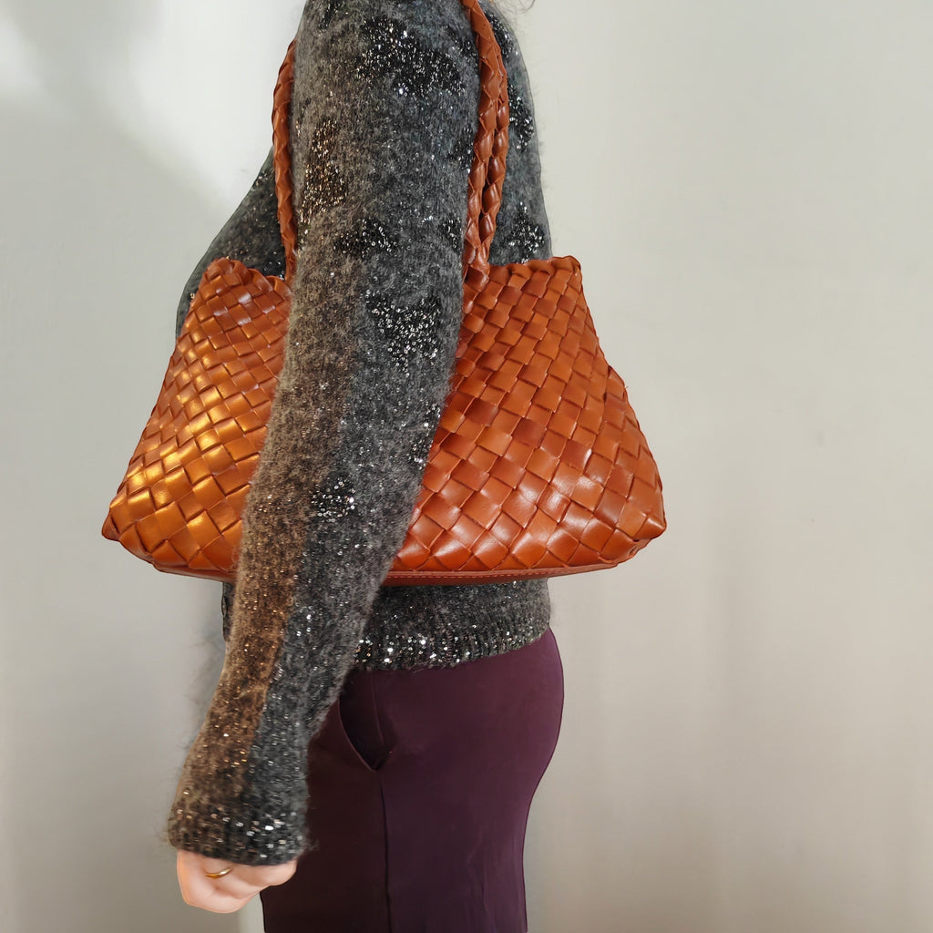 Opal Woven Full-Grain Leather Tote Bag