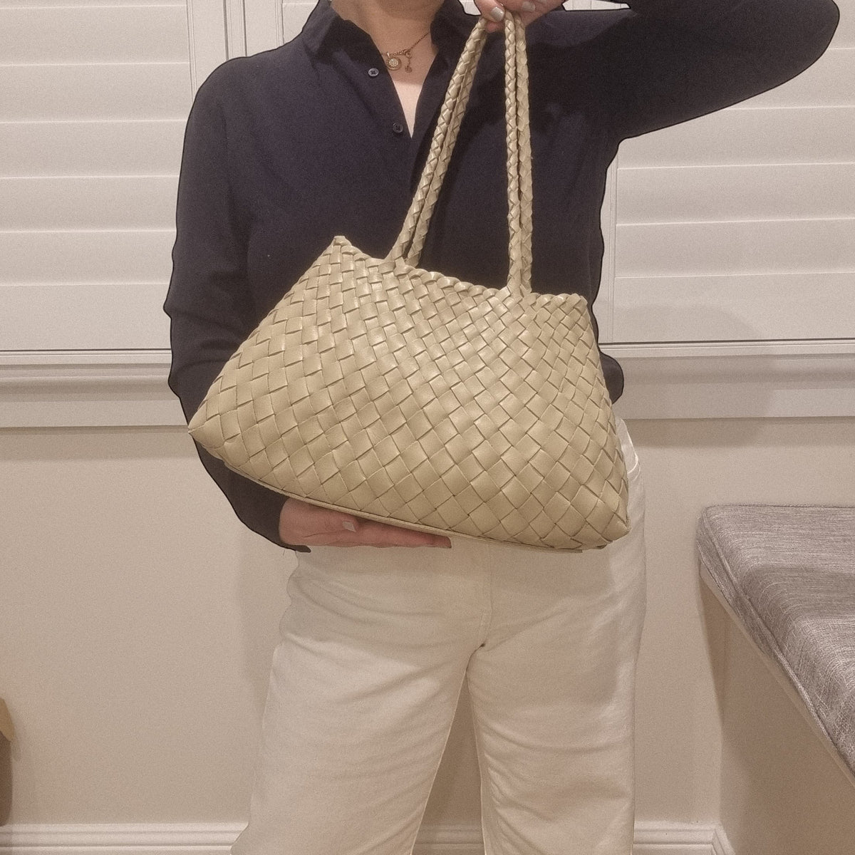 Opal Woven Full-Grain Leather Tote Bag