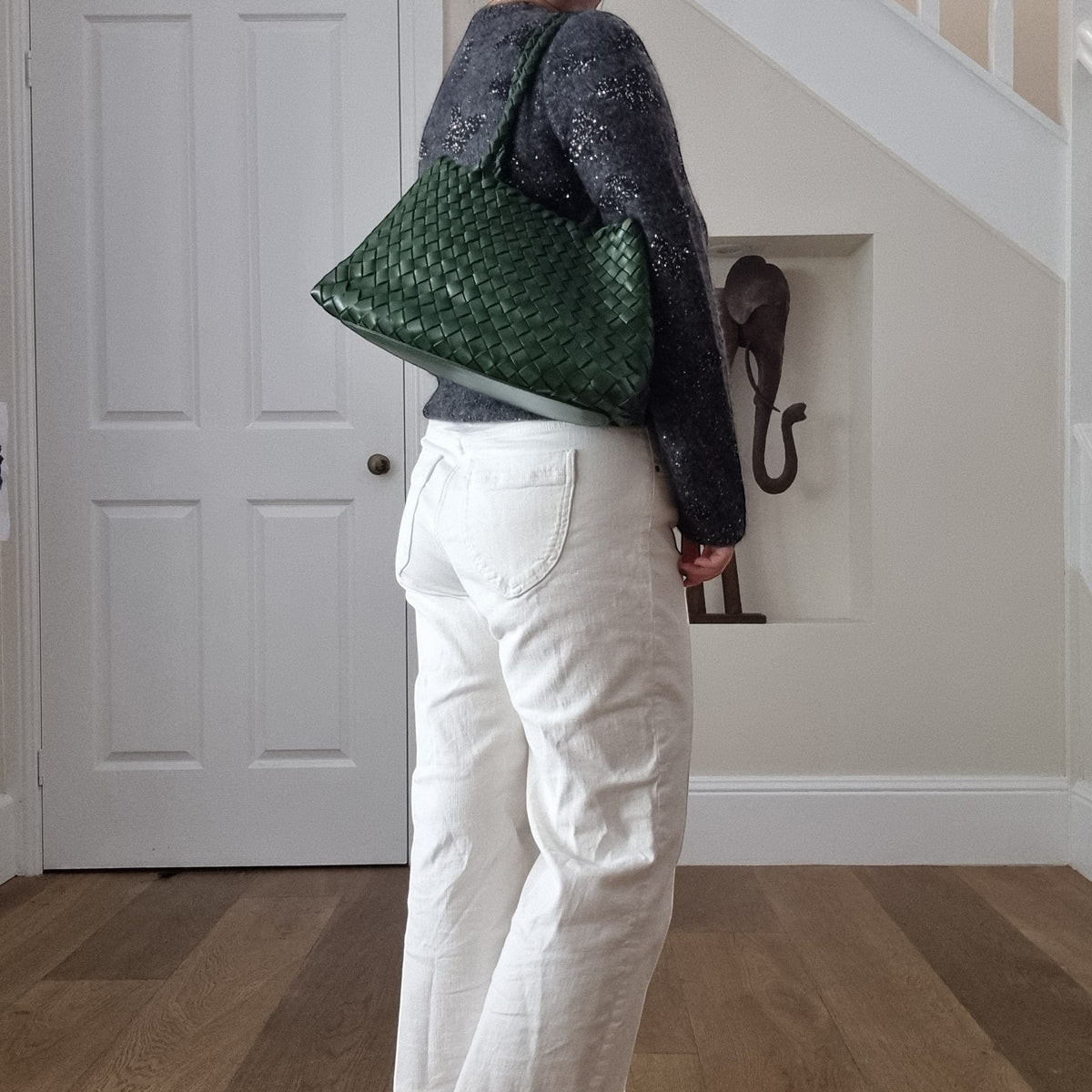 Opal Woven Full-Grain Leather Tote Bag