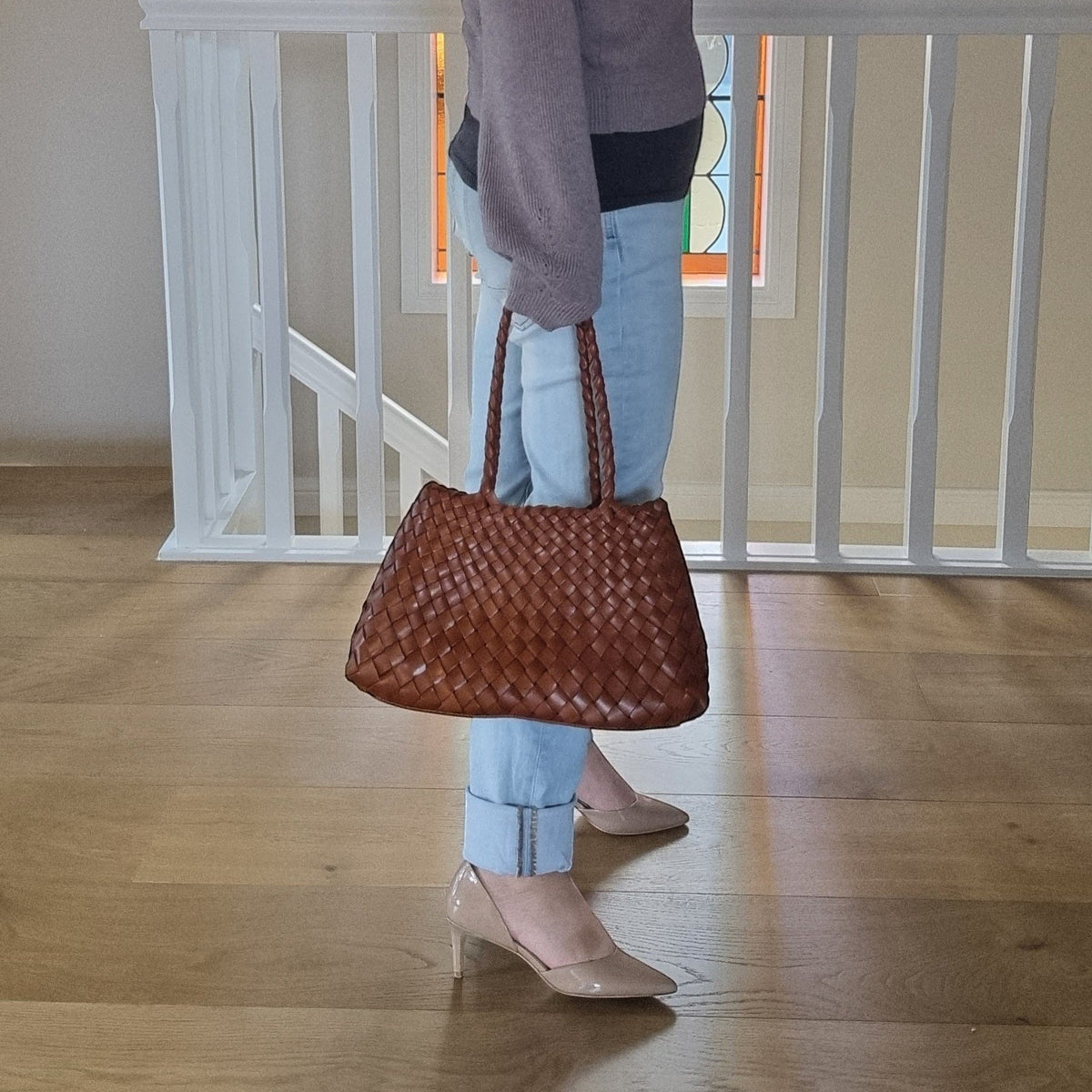 Opal Woven Full-Grain Leather Tote Bag