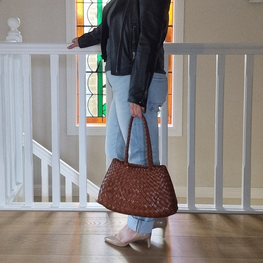 Opal Woven Full-Grain Leather Tote Bag